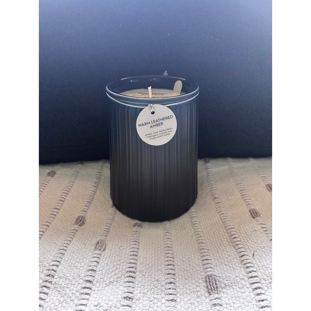 Better Homes & Gardens Warm Leathered Amber Scented Candle 16.1 oz Ribbed Black